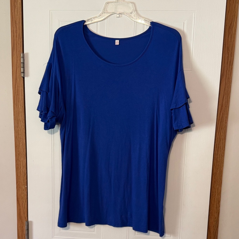 Women's Royal Blue Ruffle Sleeve Tee